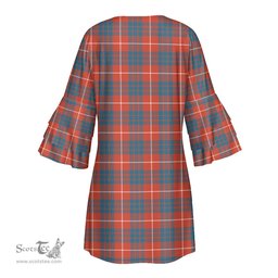 Scottish Hamilton Ancient Clan Tartan Crest Womens Stacked Ruffle Sleeve Tartan Dress