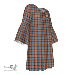 Scottish MacLachlan Ancient Clan Tartan Crest Womens Stacked Ruffle Sleeve Tartan Dress