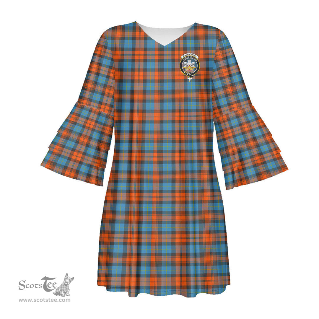 Scottish MacLachlan Ancient Clan Tartan Crest Womens Stacked Ruffle Sleeve Tartan Dress