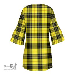 Scottish MacLeod of Lewis Modern Tartan Womens Stacked Ruffle Sleeve Tartan Dress