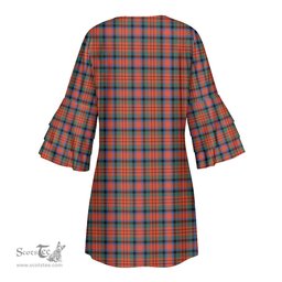 Scottish MacDuff Ancient Clan Tartan Crest Womens Stacked Ruffle Sleeve Tartan Dress