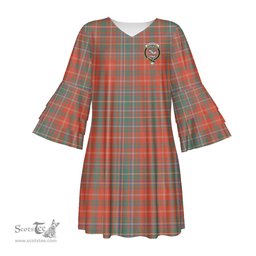 Scottish MacDougall Ancient Clan Tartan Crest Womens Stacked Ruffle Sleeve Tartan Dress