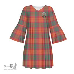 Scottish MacNab Ancient Clan Tartan Crest Womens Stacked Ruffle Sleeve Tartan Dress