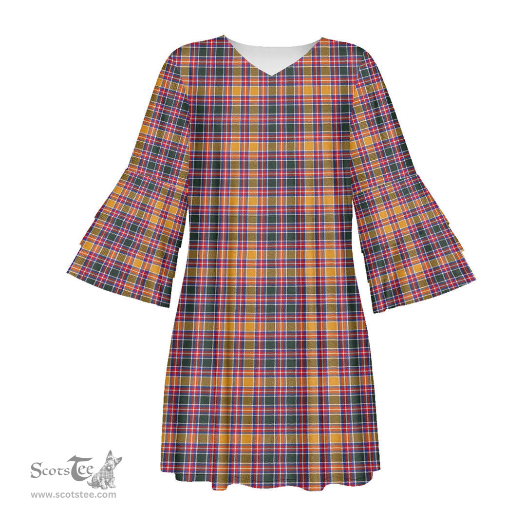 Scottish Jacobite Tartan Womens Stacked Ruffle Sleeve Tartan Dress