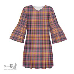 Scottish Jacobite Tartan Womens Stacked Ruffle Sleeve Tartan Dress