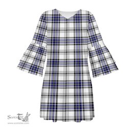 Scottish Hannay Modern Tartan Womens Stacked Ruffle Sleeve Tartan Dress