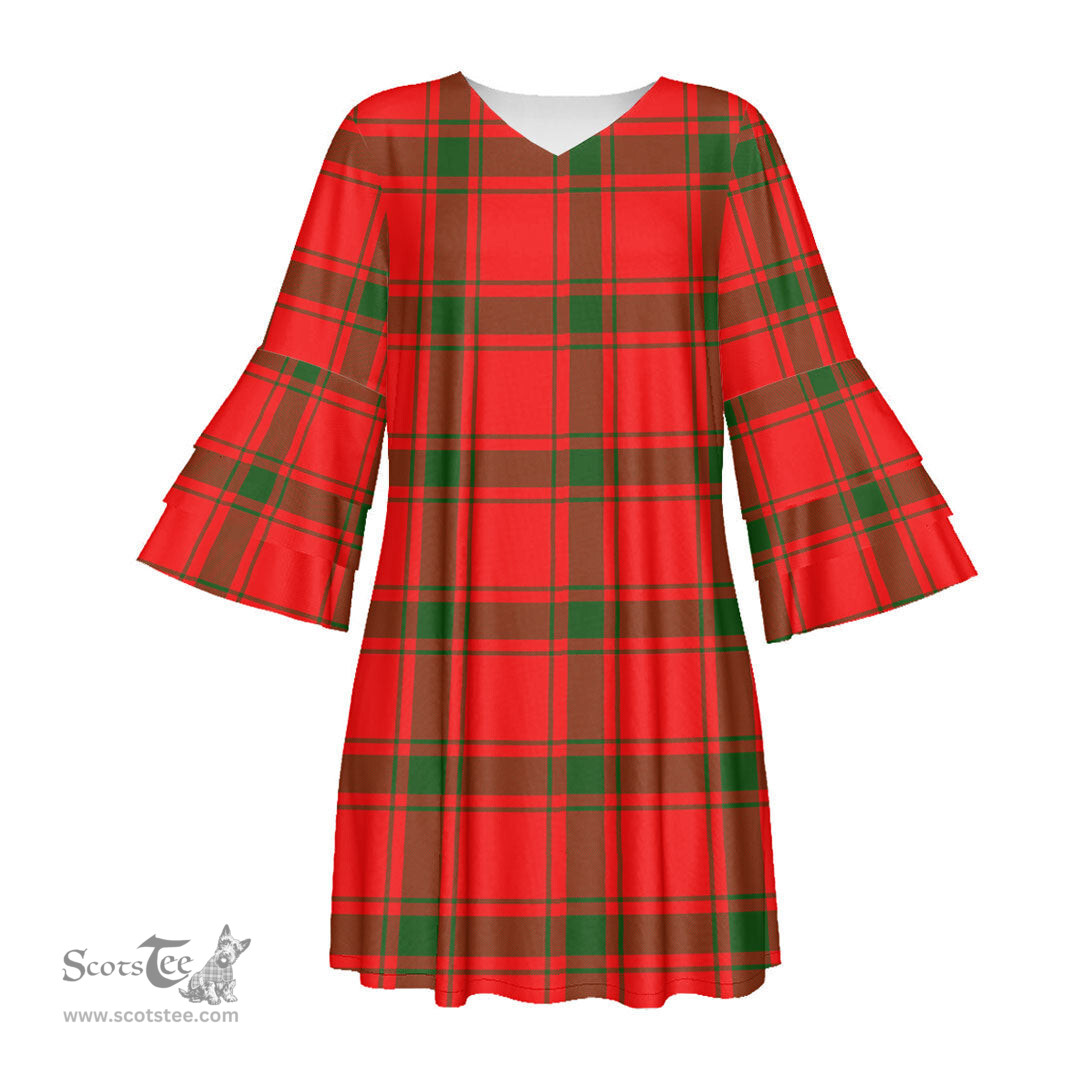 Scottish MacDonald of Sleat Tartan Womens Stacked Ruffle Sleeve Tartan Dress