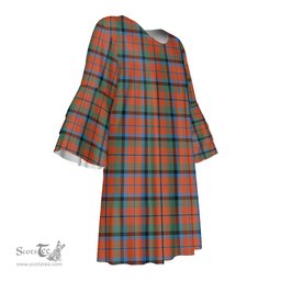 Scottish MacNaughton Ancient Tartan Womens Stacked Ruffle Sleeve Tartan Dress