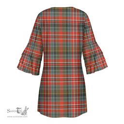 Scottish MacPherson Weathered Clan Tartan Crest Womens Stacked Ruffle Sleeve Tartan Dress