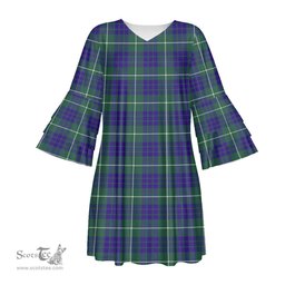 Scottish Hamilton Hunting Modern Tartan Womens Stacked Ruffle Sleeve Tartan Dress