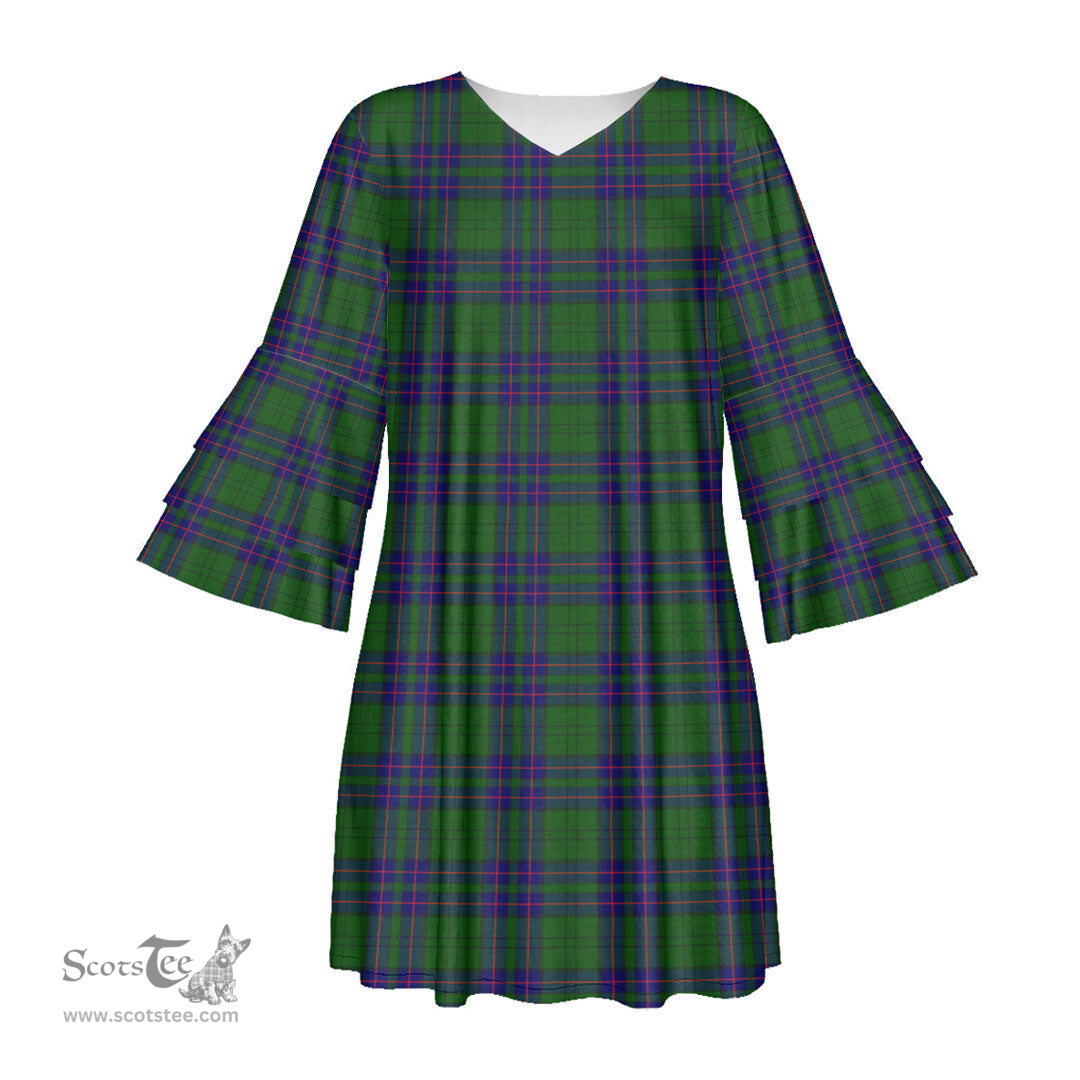 Scottish Lockhart Modern Tartan Womens Stacked Ruffle Sleeve Tartan Dress