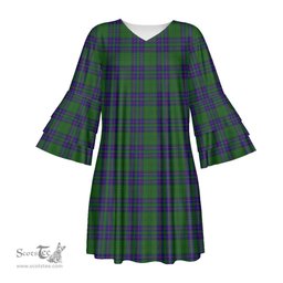 Scottish Lockhart Modern Tartan Womens Stacked Ruffle Sleeve Tartan Dress