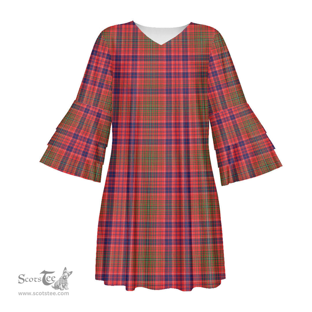 Scottish Lumsden Modern Tartan Womens Stacked Ruffle Sleeve Tartan Dress