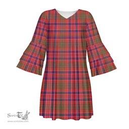 Scottish Lumsden Modern Tartan Womens Stacked Ruffle Sleeve Tartan Dress