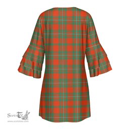 Scottish MacGregor Ancient Clan Tartan Crest Womens Stacked Ruffle Sleeve Tartan Dress