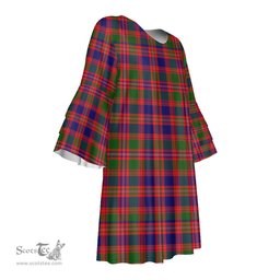 Scottish MacIntyre Modern Tartan Womens Stacked Ruffle Sleeve Tartan Dress