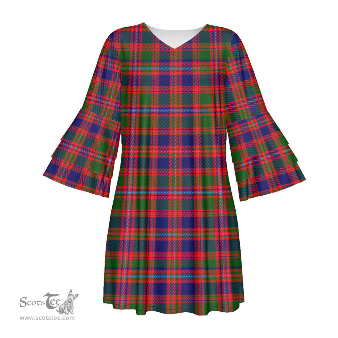 Scottish MacIntyre Modern Tartan Womens Stacked Ruffle Sleeve Tartan Dress