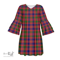 Scottish MacIntyre Modern Tartan Womens Stacked Ruffle Sleeve Tartan Dress