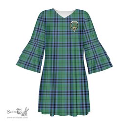 Scottish Keith Ancient Clan Tartan Crest Womens Stacked Ruffle Sleeve Tartan Dress