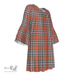 Scottish MacFarlane Ancient Clan Tartan Crest Womens Stacked Ruffle Sleeve Tartan Dress