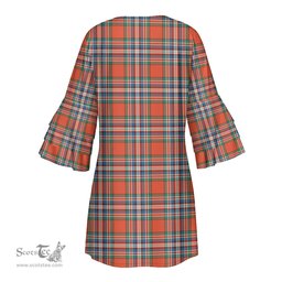 Scottish MacFarlane Ancient Clan Tartan Crest Womens Stacked Ruffle Sleeve Tartan Dress