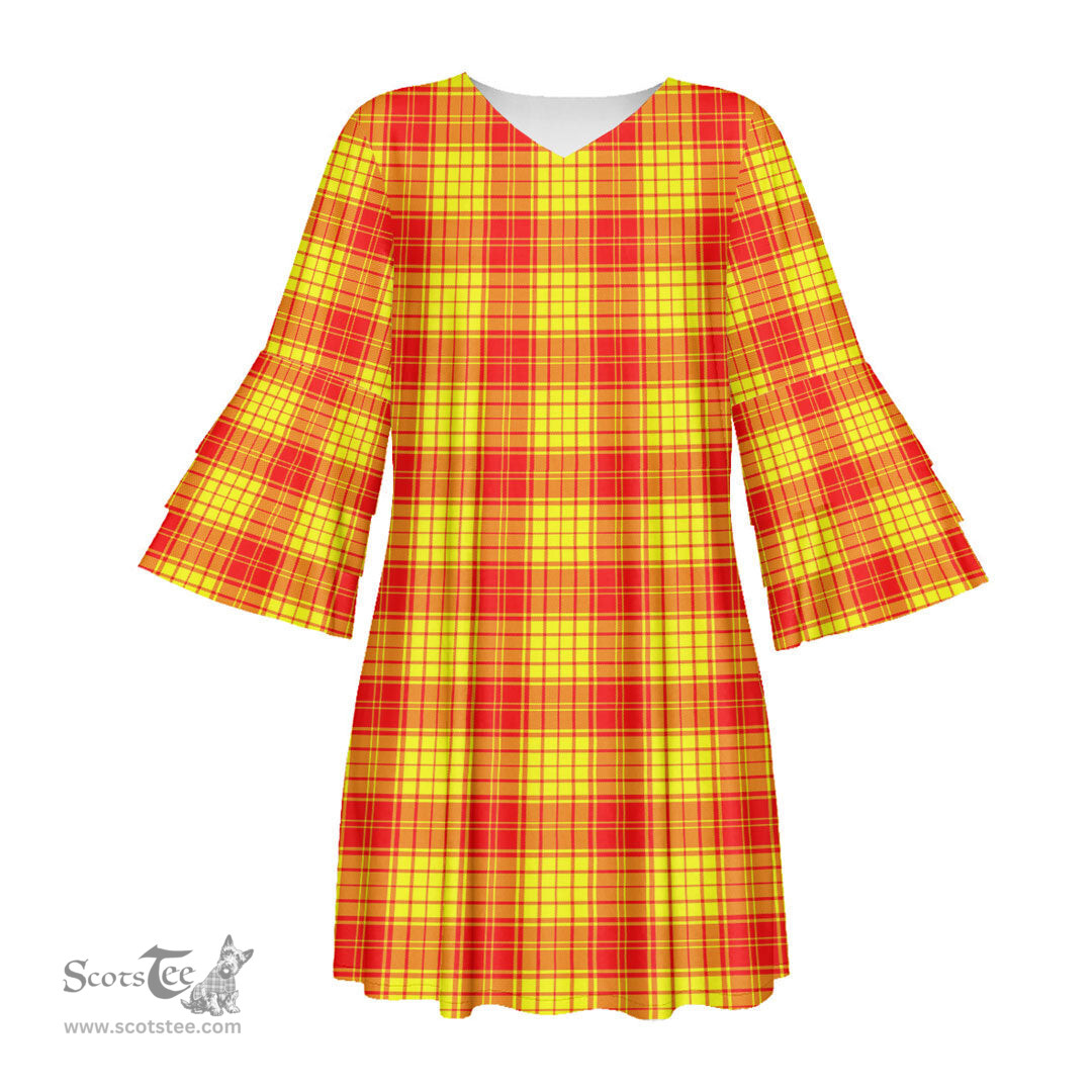 Scottish MacMillan Clan Tartan Womens Stacked Ruffle Sleeve Tartan Dress