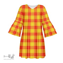 Scottish MacMillan Clan Tartan Womens Stacked Ruffle Sleeve Tartan Dress