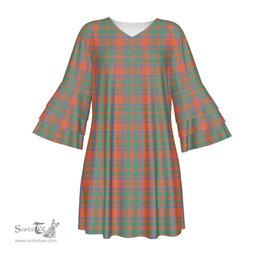Scottish MacKintosh Ancient Tartan Womens Stacked Ruffle Sleeve Tartan Dress