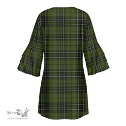 Scottish MacLean Hunting Clan Tartan Crest Womens Stacked Ruffle Sleeve Tartan Dress