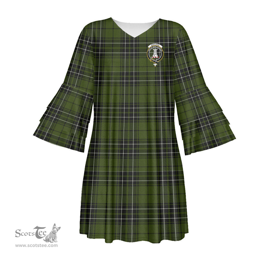 Scottish MacLean Hunting Clan Tartan Crest Womens Stacked Ruffle Sleeve Tartan Dress