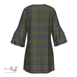 Scottish MacMillan Hunting Modern Tartan Womens Stacked Ruffle Sleeve Tartan Dress