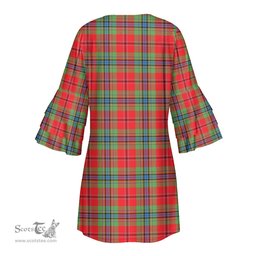 Scottish MacLean of Duart Modern Clan Tartan Crest Womens Stacked Ruffle Sleeve Tartan Dress