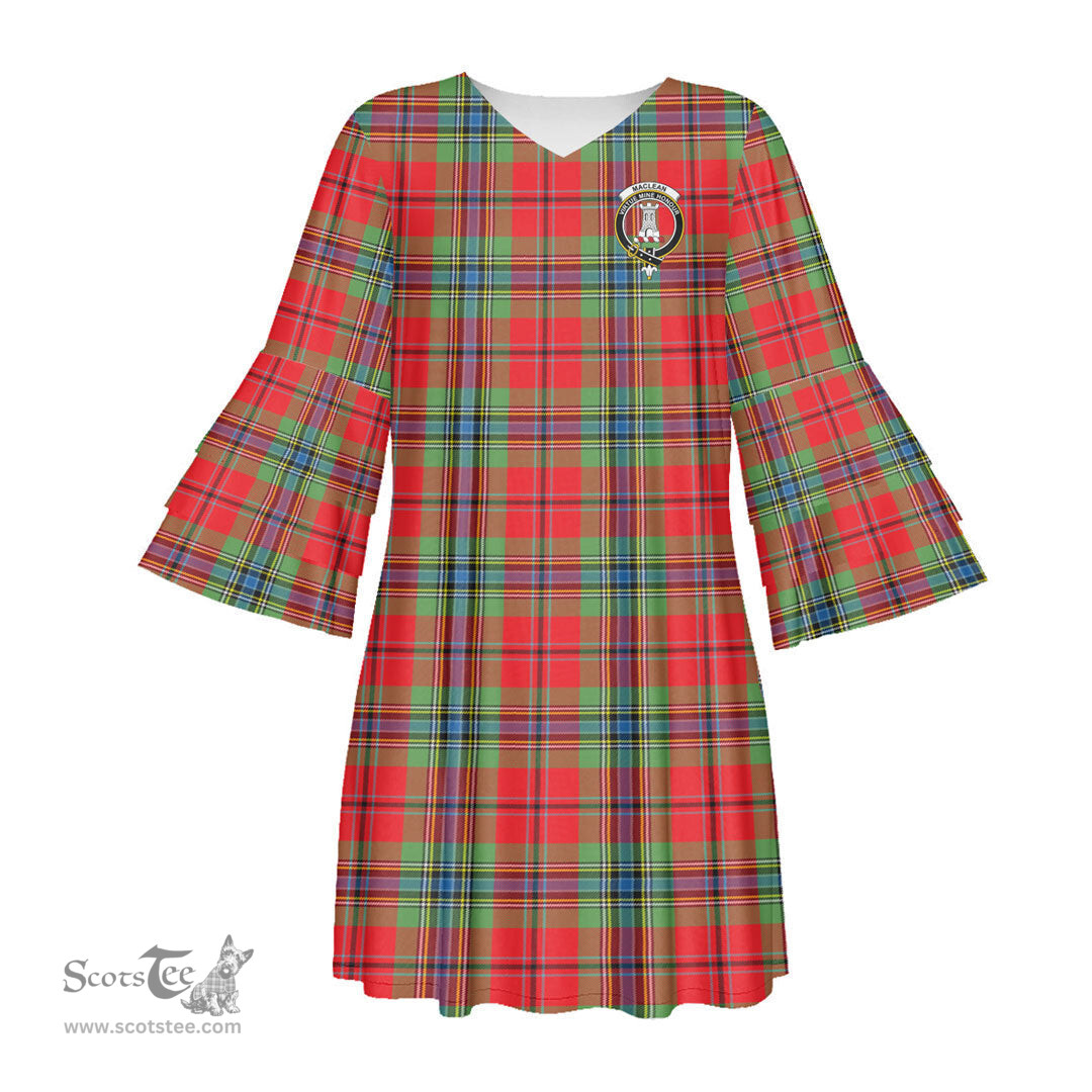 Scottish MacLean of Duart Modern Clan Tartan Crest Womens Stacked Ruffle Sleeve Tartan Dress