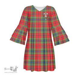 Scottish MacLean of Duart Modern Clan Tartan Crest Womens Stacked Ruffle Sleeve Tartan Dress