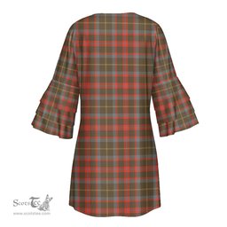 Scottish MacKintosh Hunting Weathered Tartan Womens Stacked Ruffle Sleeve Tartan Dress