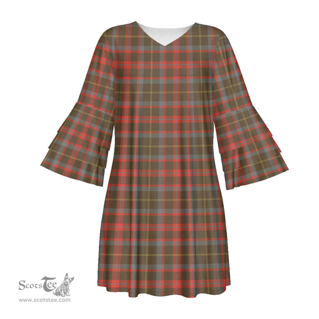 Scottish MacKintosh Hunting Weathered Tartan Womens Stacked Ruffle Sleeve Tartan Dress