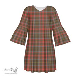 Scottish MacKintosh Hunting Weathered Tartan Womens Stacked Ruffle Sleeve Tartan Dress