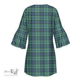 Scottish MacNeill of Colonsay Ancient Tartan Womens Stacked Ruffle Sleeve Tartan Dress