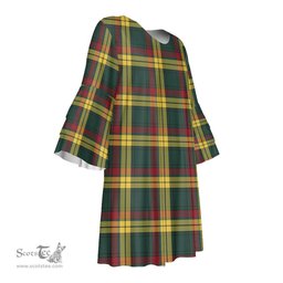 Scottish MacMillan Old Modern Tartan Womens Stacked Ruffle Sleeve Tartan Dress