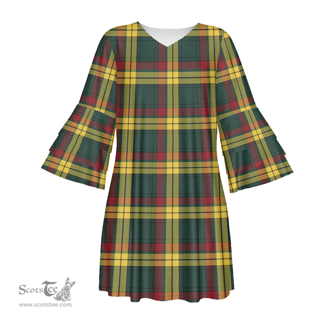 Scottish MacMillan Old Modern Tartan Womens Stacked Ruffle Sleeve Tartan Dress
