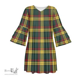 Scottish MacMillan Old Modern Tartan Womens Stacked Ruffle Sleeve Tartan Dress
