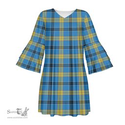 Scottish Laing Tartan Womens Stacked Ruffle Sleeve Tartan Dress