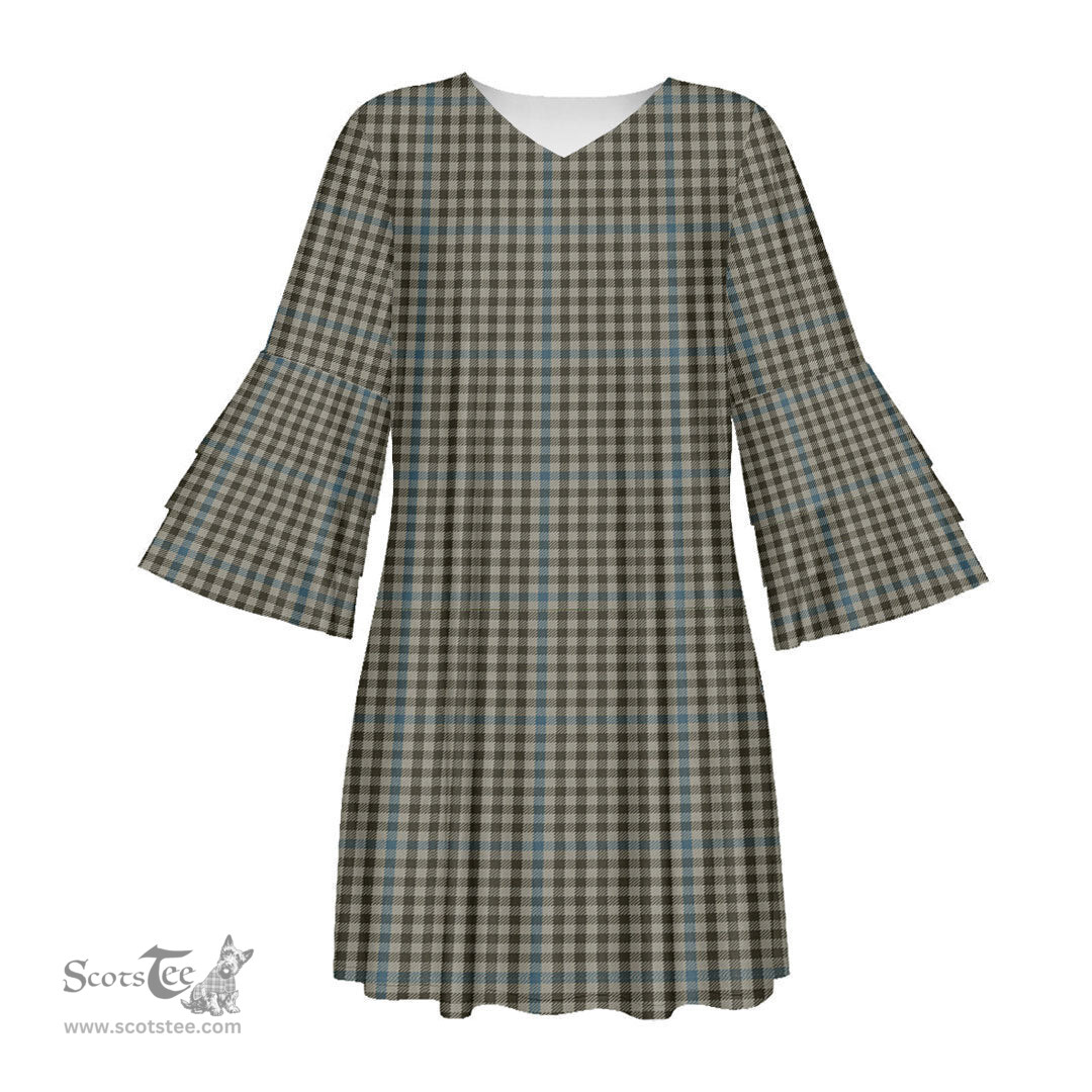 Scottish Haig Check Tartan Womens Stacked Ruffle Sleeve Tartan Dress