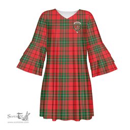 Scottish MacAulay Modern Clan Tartan Crest Womens Stacked Ruffle Sleeve Tartan Dress