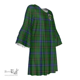 Scottish Henderson Modern Clan Tartan Crest Womens Stacked Ruffle Sleeve Tartan Dress