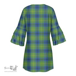 Scottish Johnston Ancient Clan Tartan Crest Womens Stacked Ruffle Sleeve Tartan Dress