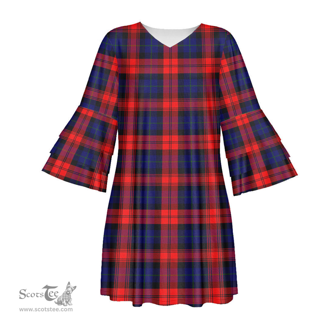 Scottish MacLachlan Modern Tartan Womens Stacked Ruffle Sleeve Tartan Dress