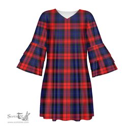 Scottish MacLachlan Modern Tartan Womens Stacked Ruffle Sleeve Tartan Dress