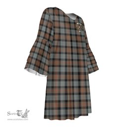 Scottish Gunn Weathered Clan Tartan Crest Womens Stacked Ruffle Sleeve Tartan Dress