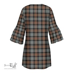 Scottish Gunn Weathered Clan Tartan Crest Womens Stacked Ruffle Sleeve Tartan Dress